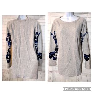 Zara Trafaluc Long Gray Blue Sleeve Scroll Sweater